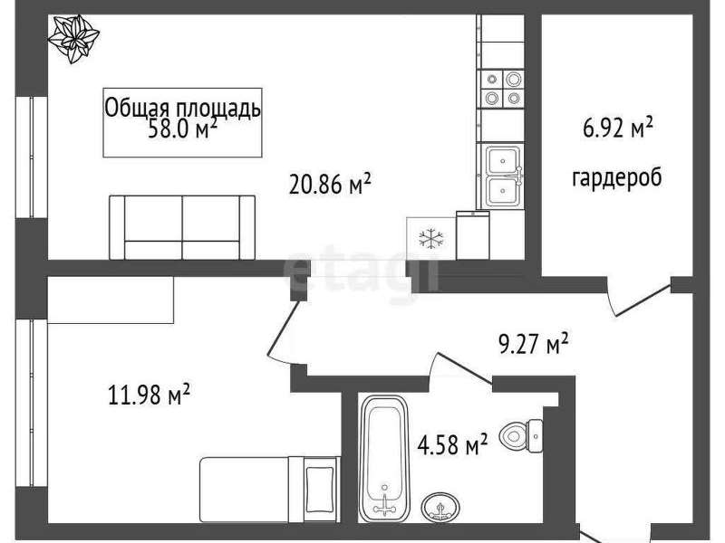 Двухкомнатная квартира Новосибирск улица, фото №5