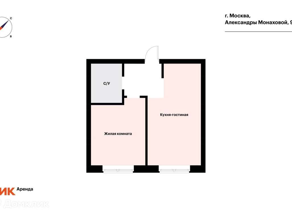 Однокомнатная квартира Александры Монаховой улица, 91 к. 2, фото №2