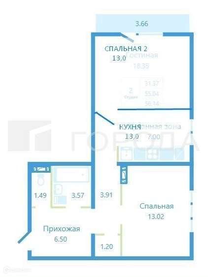 Двухкомнатная квартира НИКОЛАЯ СОТНИКОВА улица, 9, фото №8