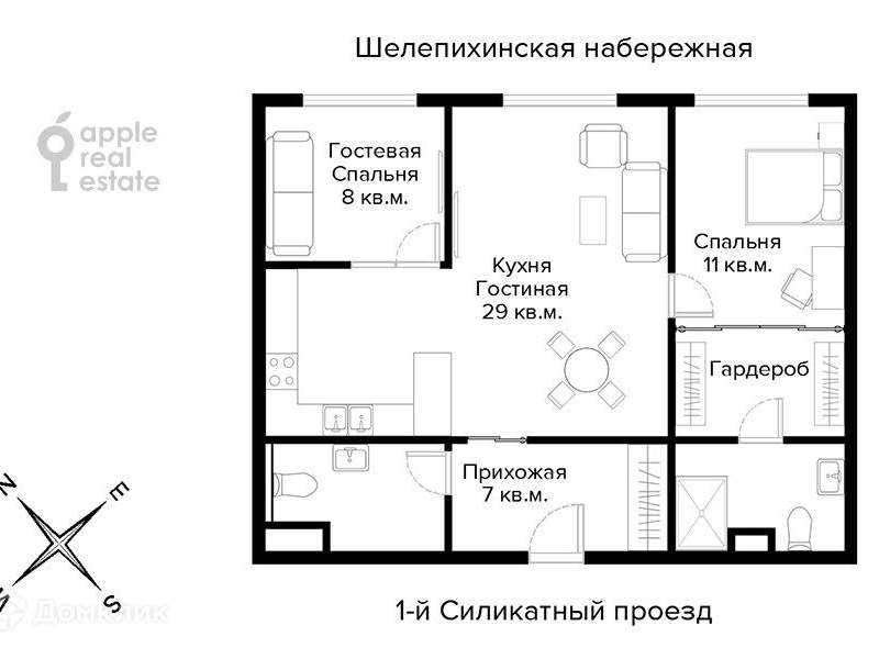 Трехкомнатная квартира Шелепихинская Набережная улица, 34 к. 4, фото №1