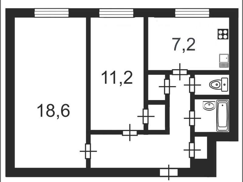 Двухкомнатная квартира ул. Кораблестроителей улица, 19 к. 1, фото №10